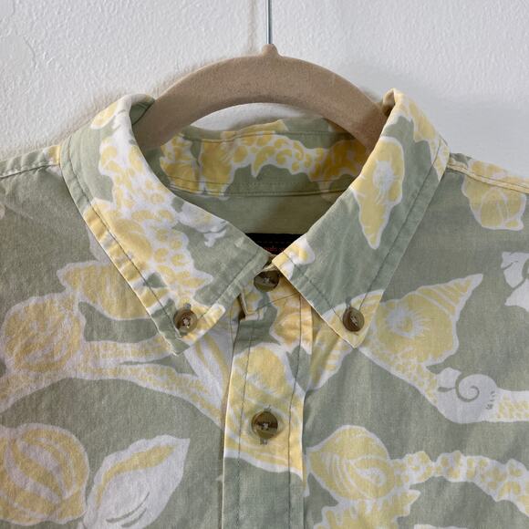 Reyn Spooner Hawaiian Shirt Men XL Green Yellow Inside Out Floral Vacation - Picture 3 of 9
